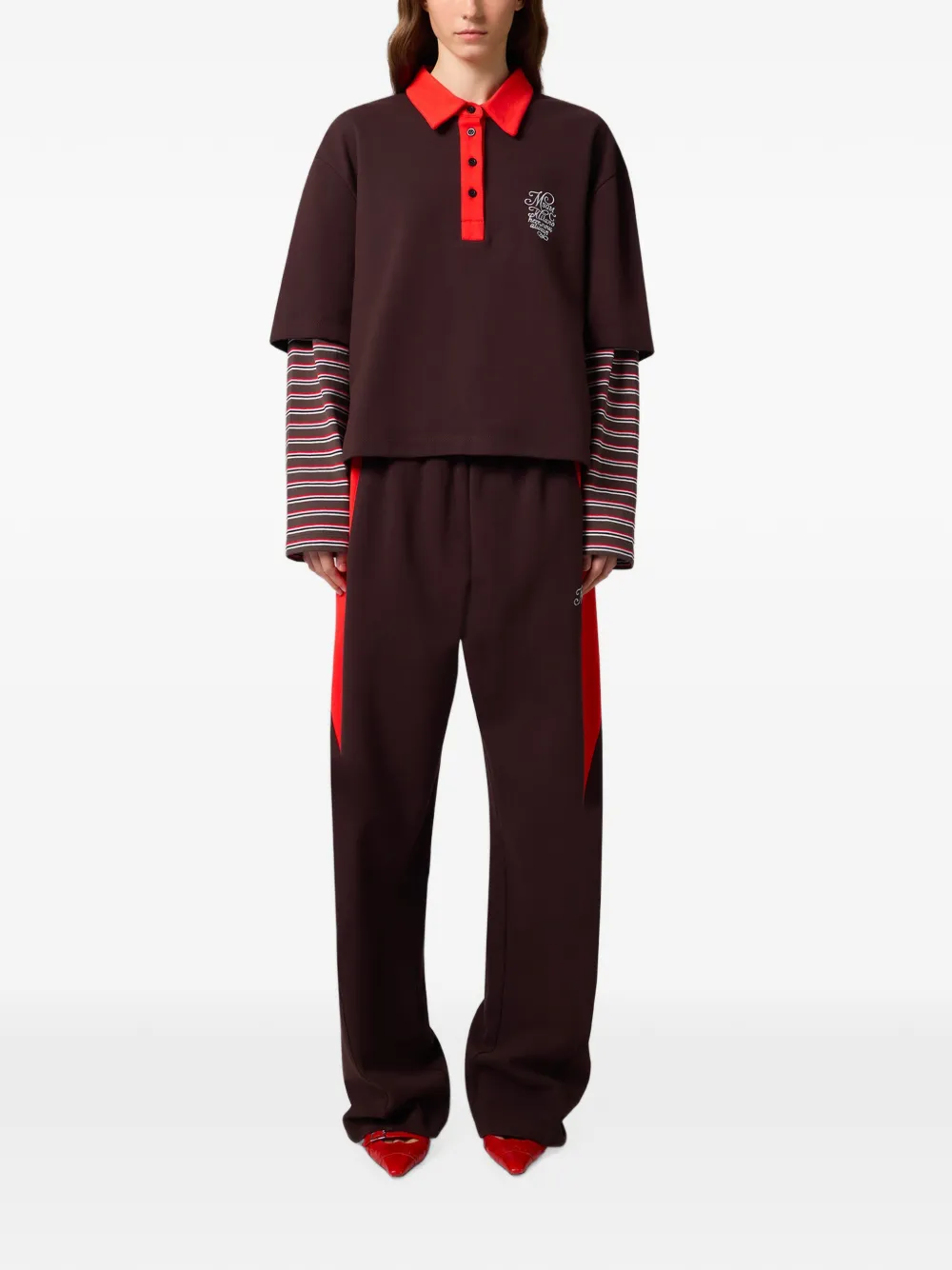 MSGM Trainingsbroek met geborduurd logo en contrasterend vlak Bruin