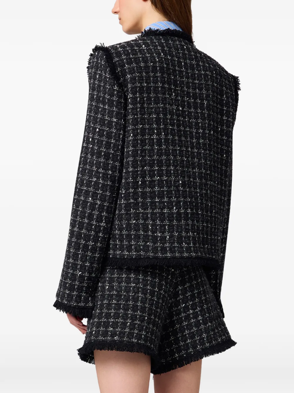 MSGM Bouclé-tweed jack met rafelranden Zwart