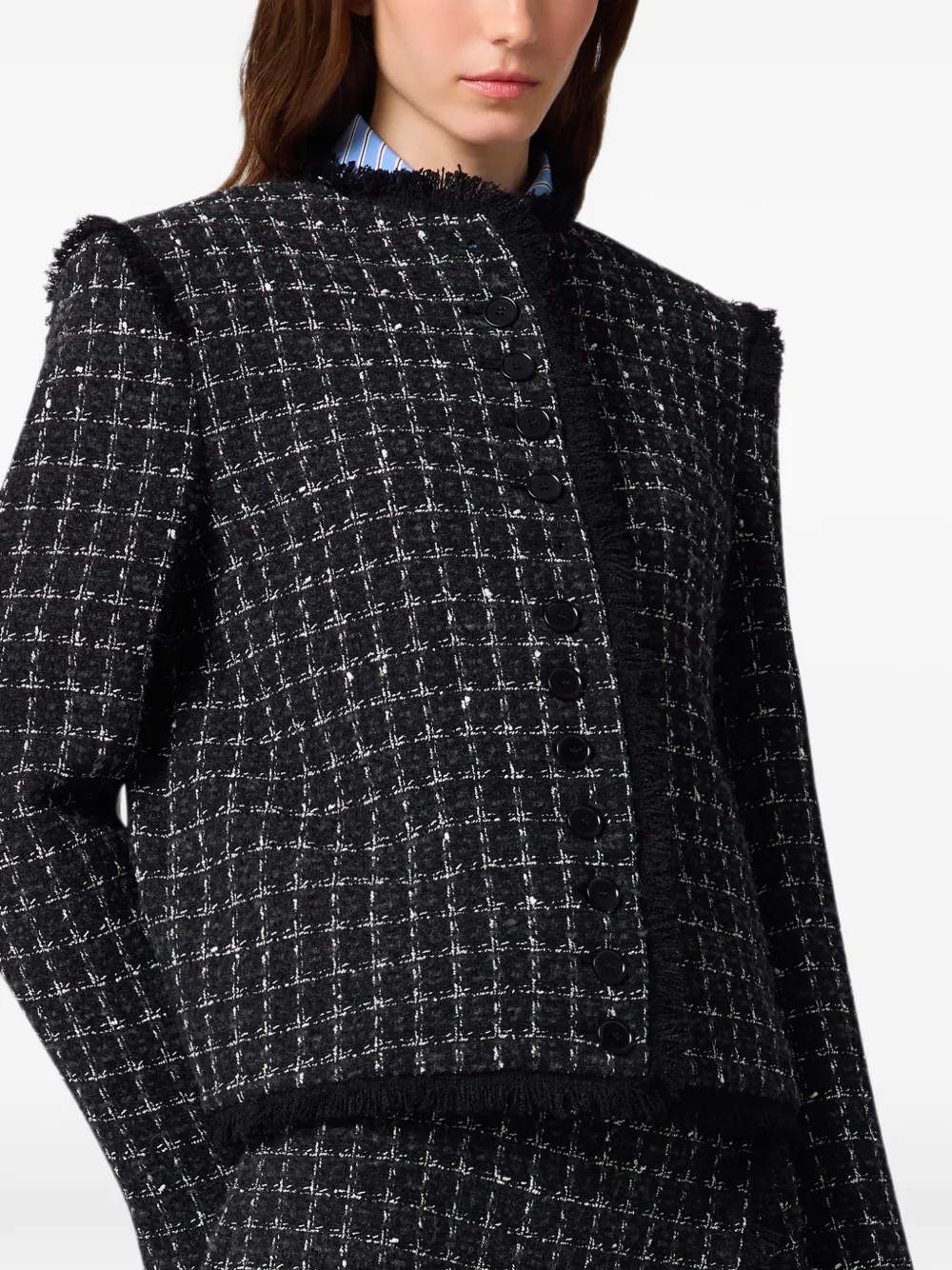 MSGM Bouclé-tweed jack met rafelranden Zwart