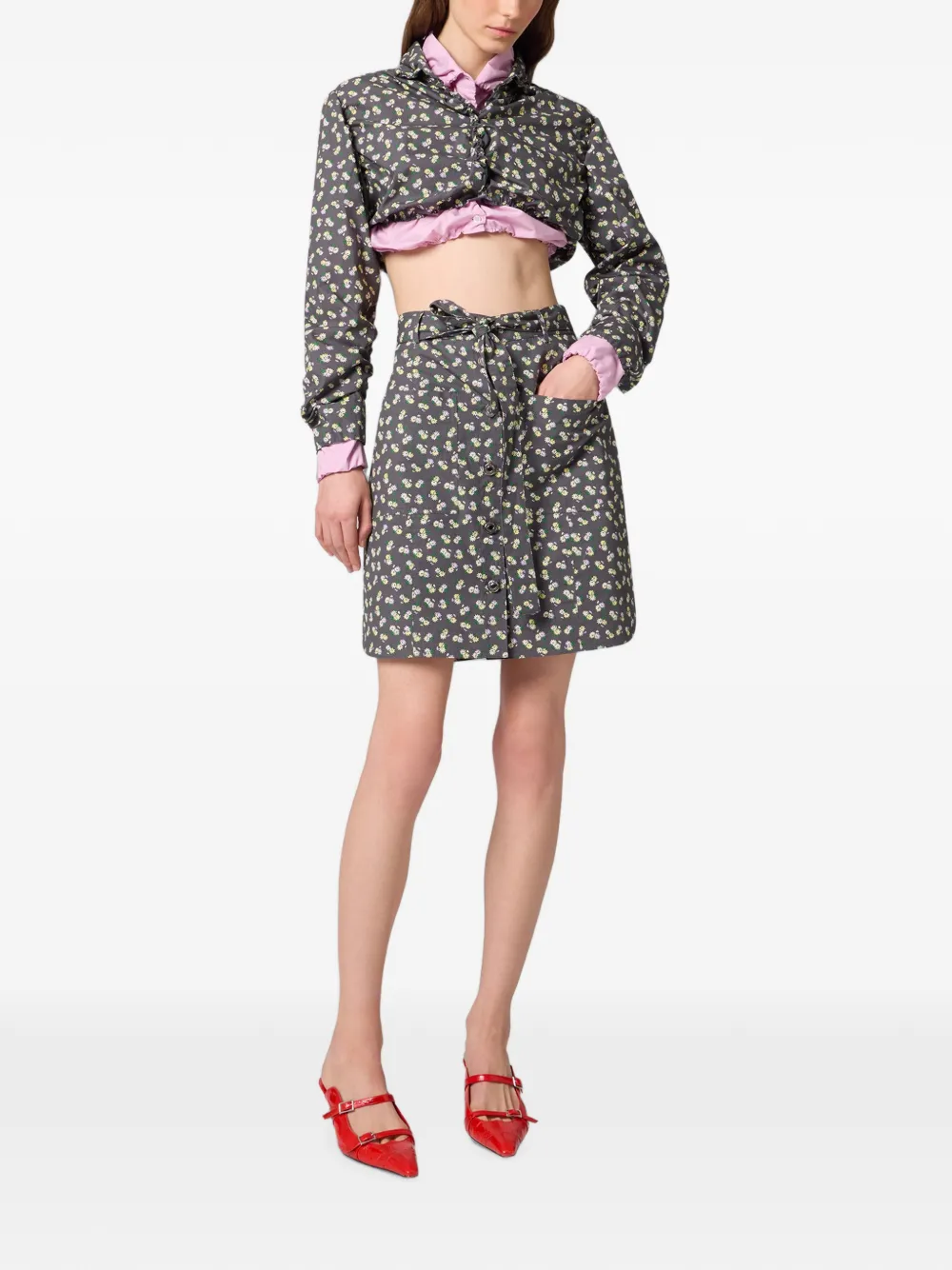MSGM Mini-rok met bloemenprint en ceintuur Grijs