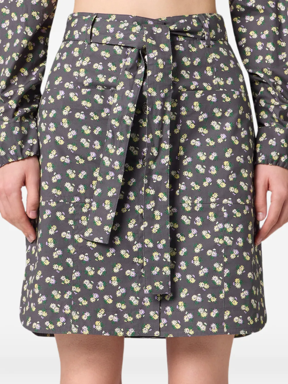 MSGM Mini-rok met bloemenprint en ceintuur Grijs