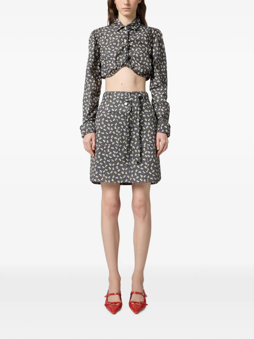 MSGM Mini-rok met bloemenprint en ceintuur Grijs