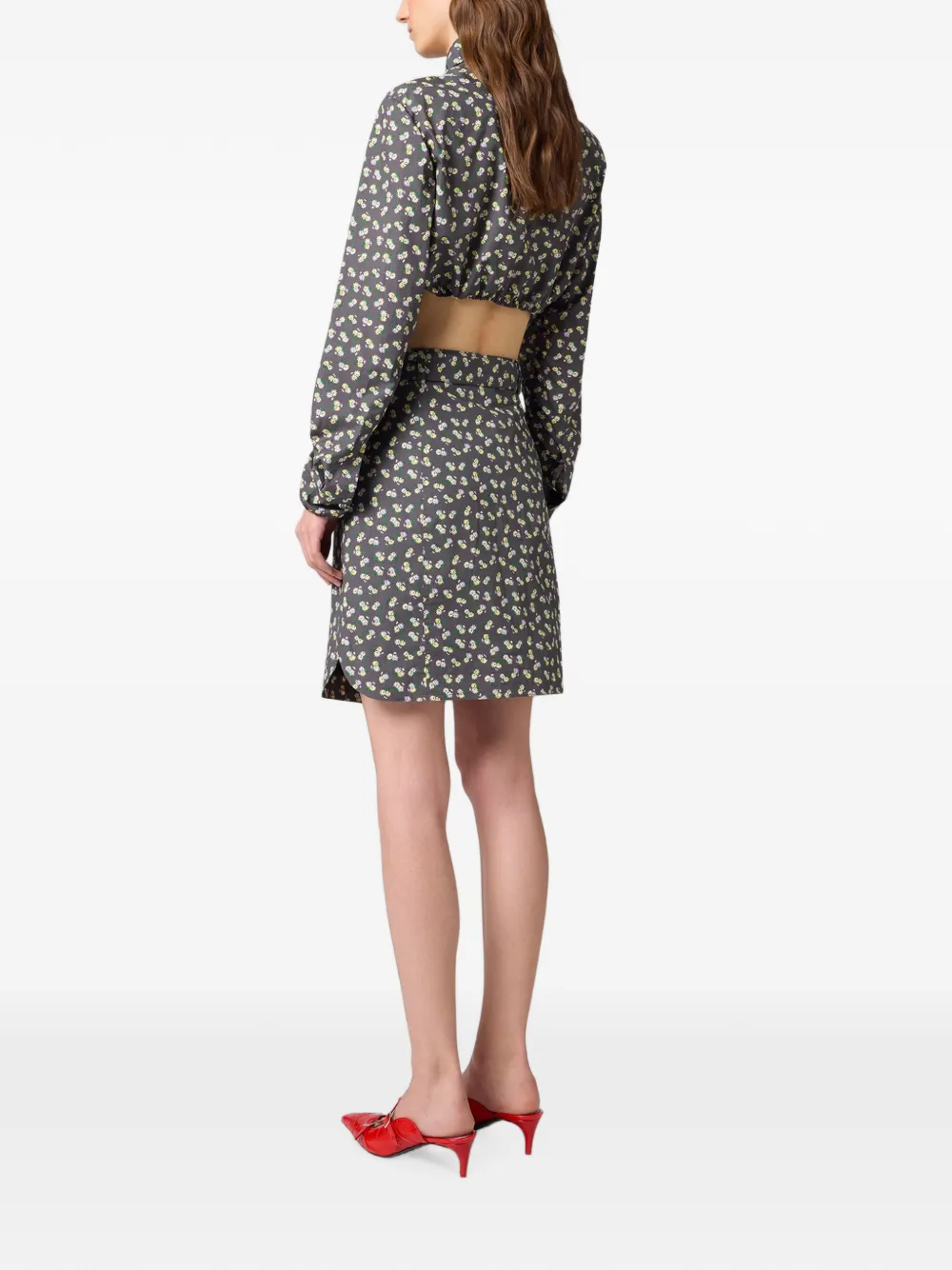 MSGM Mini-rok met bloemenprint en ceintuur Grijs
