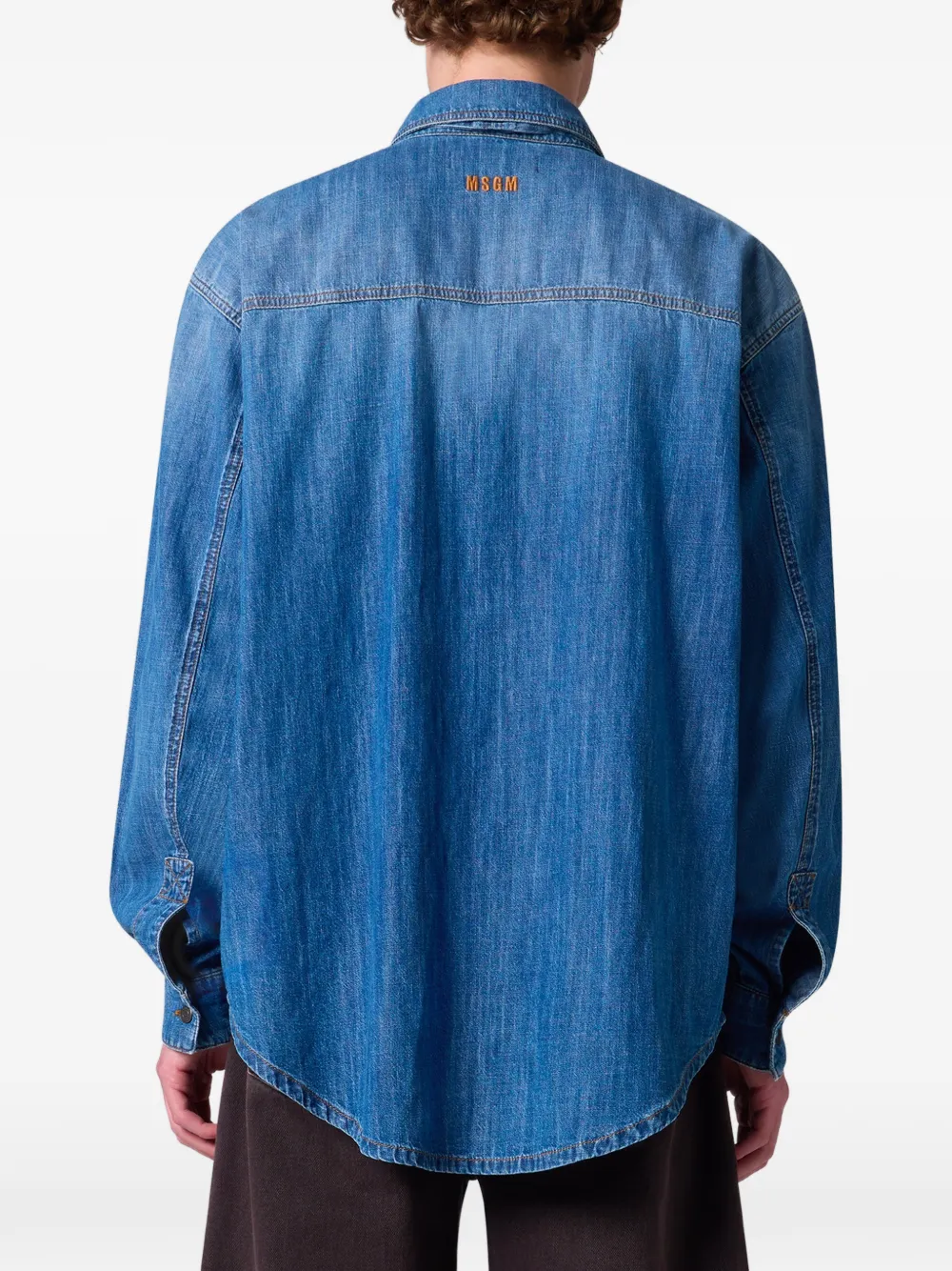 MSGM Denim overhemd met strik Blauw