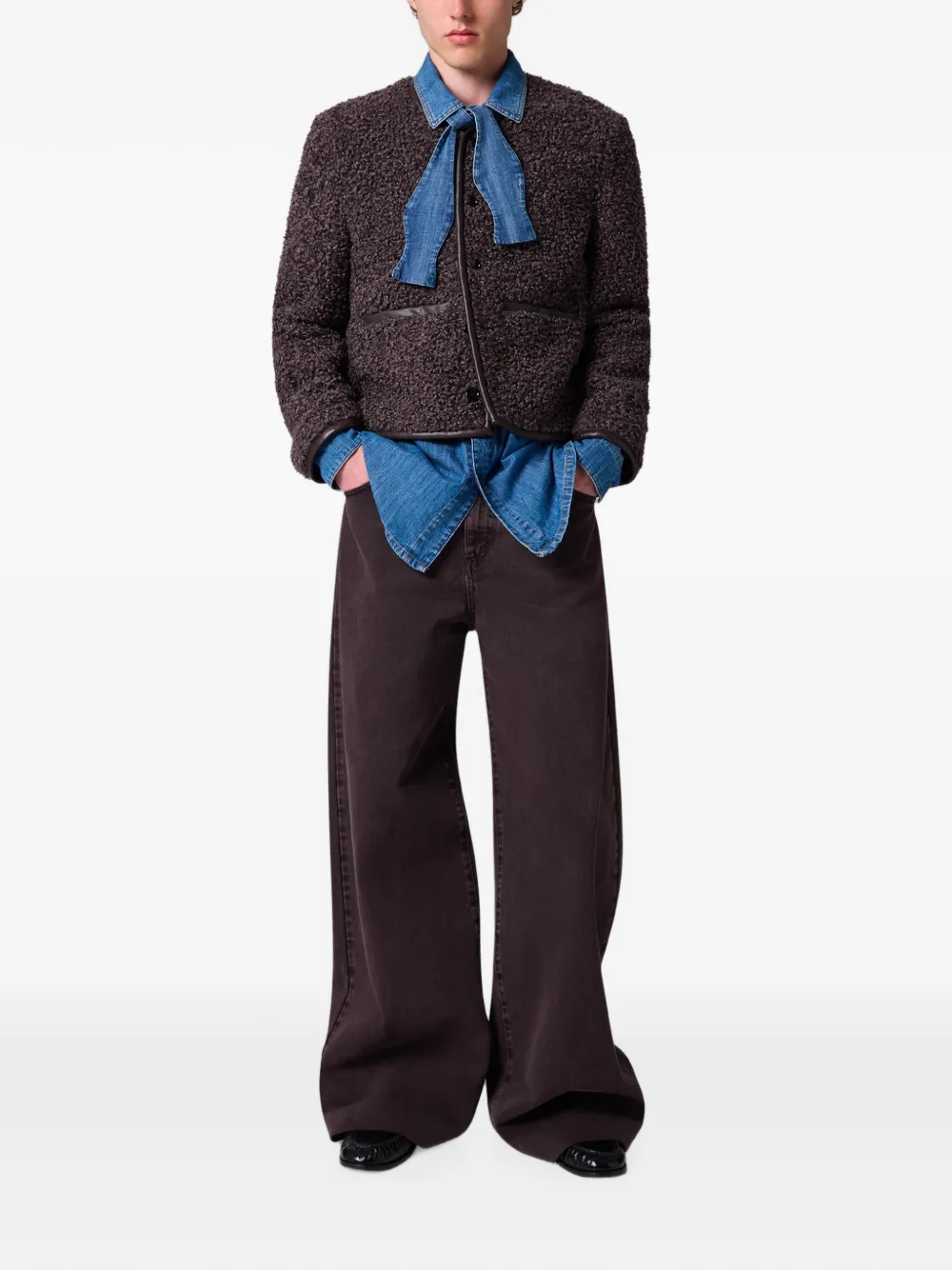 MSGM Denim overhemd met strik Blauw