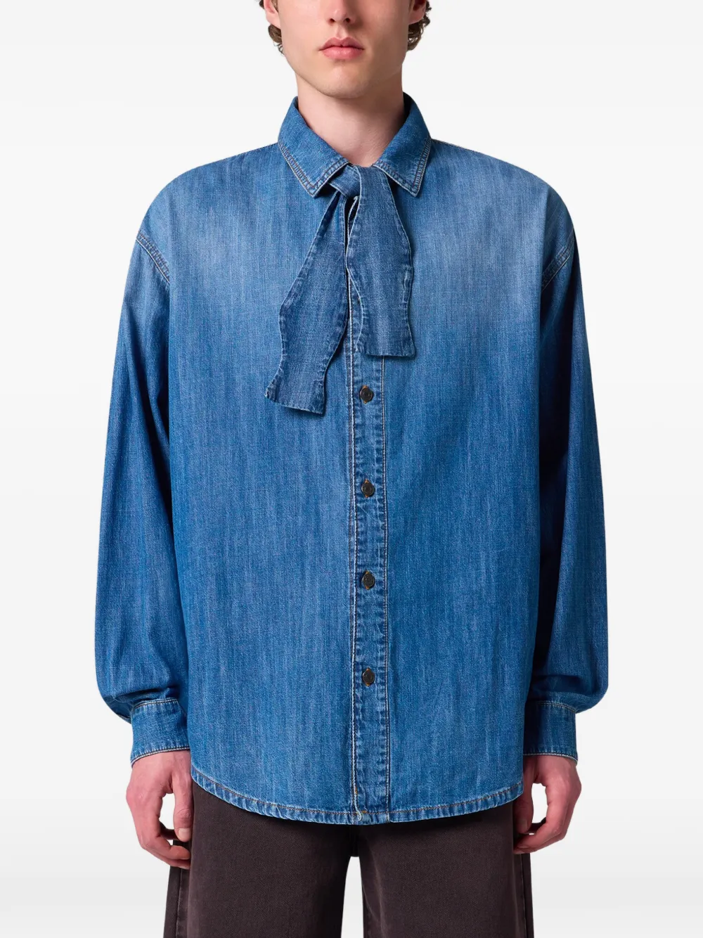 MSGM Denim overhemd met strik Blauw