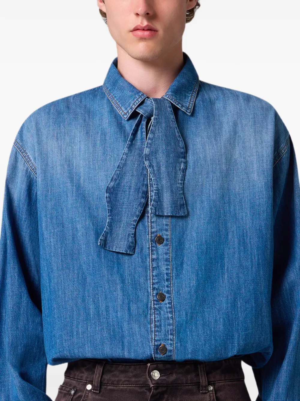 MSGM Denim overhemd met strik Blauw