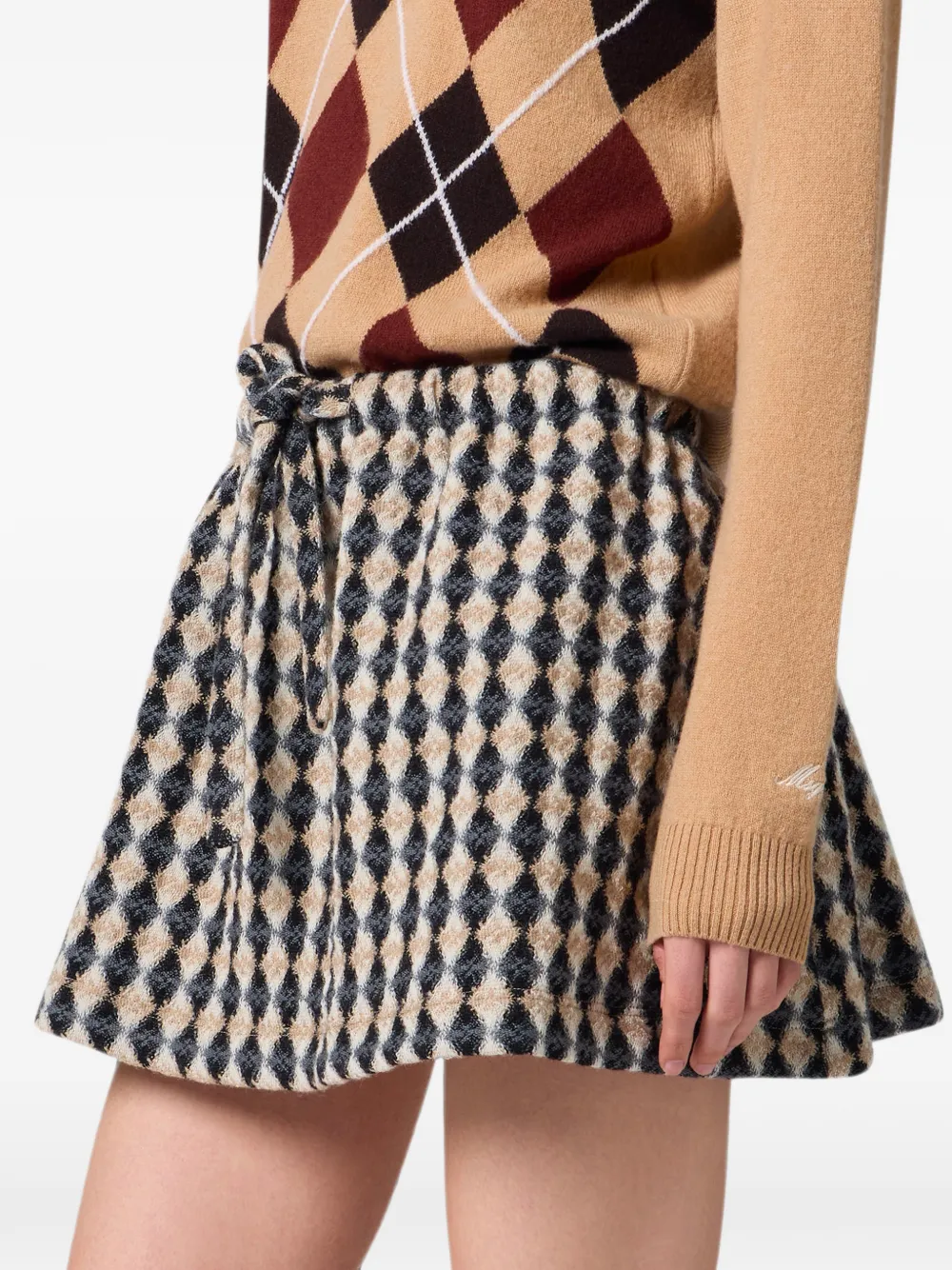 MSGM argyle-pattern drawstring mini skirt Beige