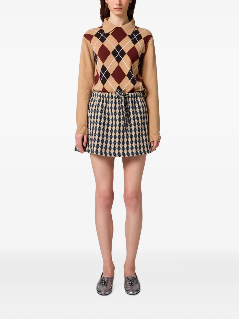 MSGM argyle-pattern drawstring mini skirt Beige