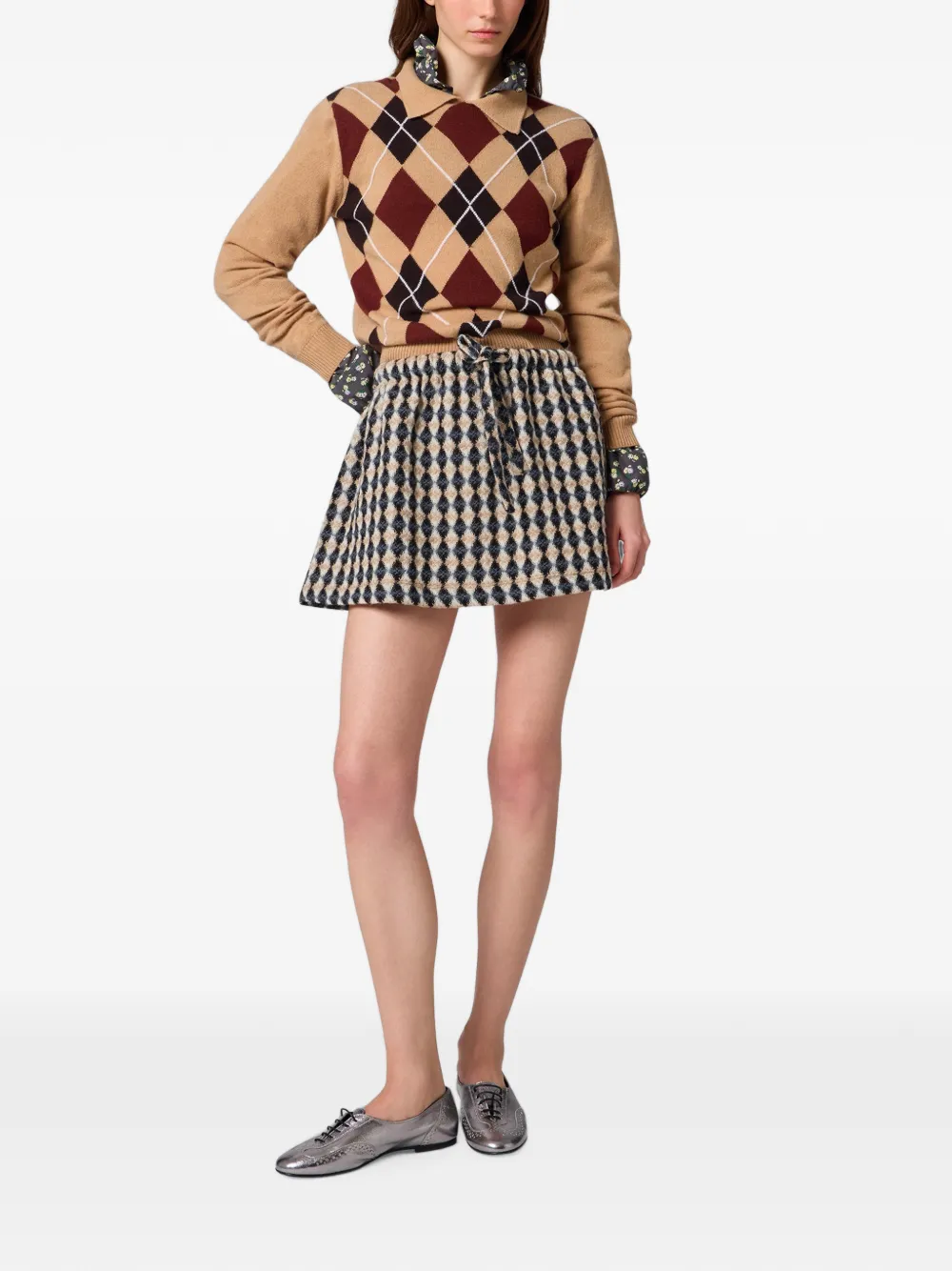 MSGM argyle-pattern drawstring mini skirt Beige