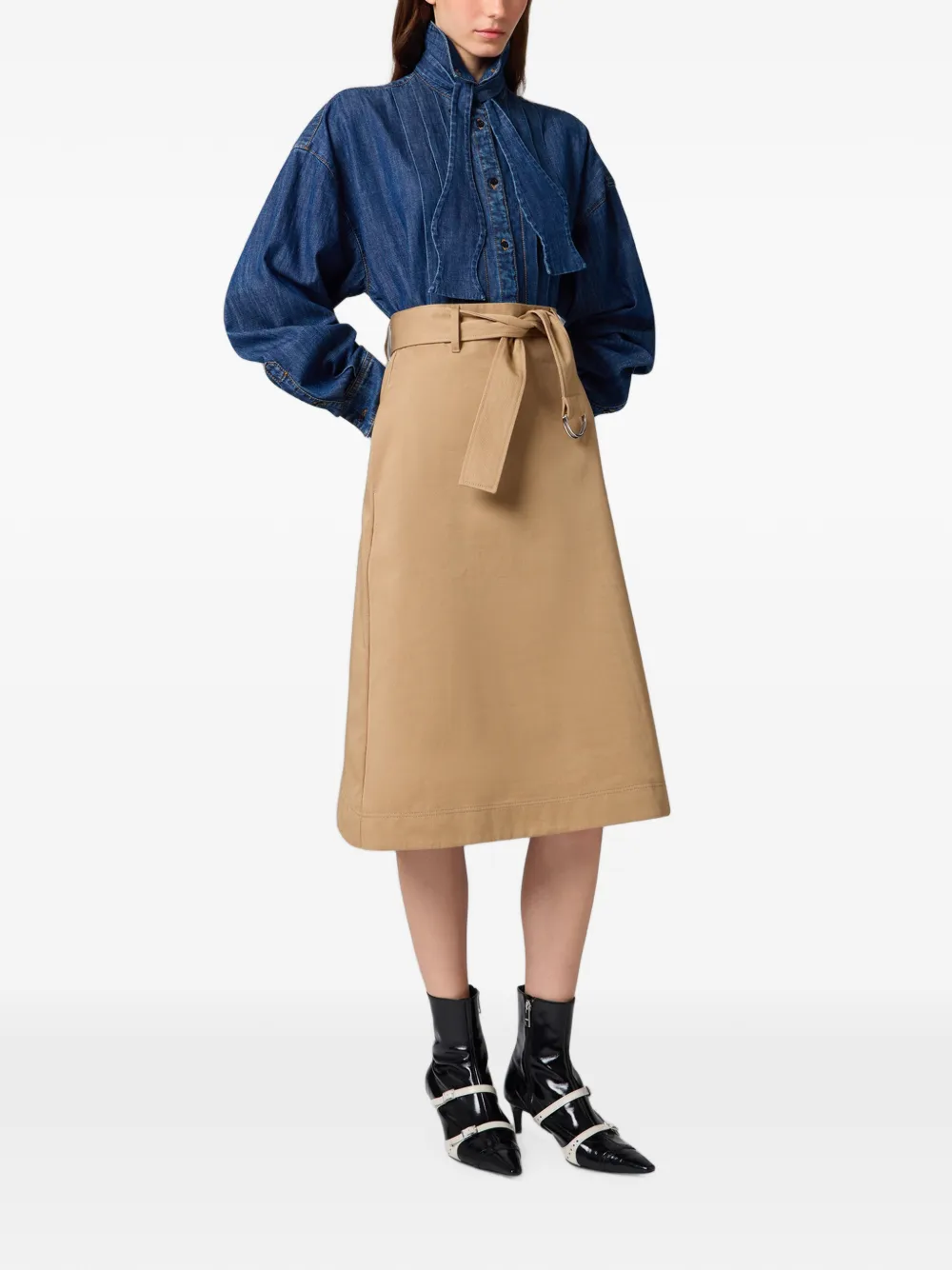 MSGM Midi-rok met kanten afwerking en ceintuur Beige
