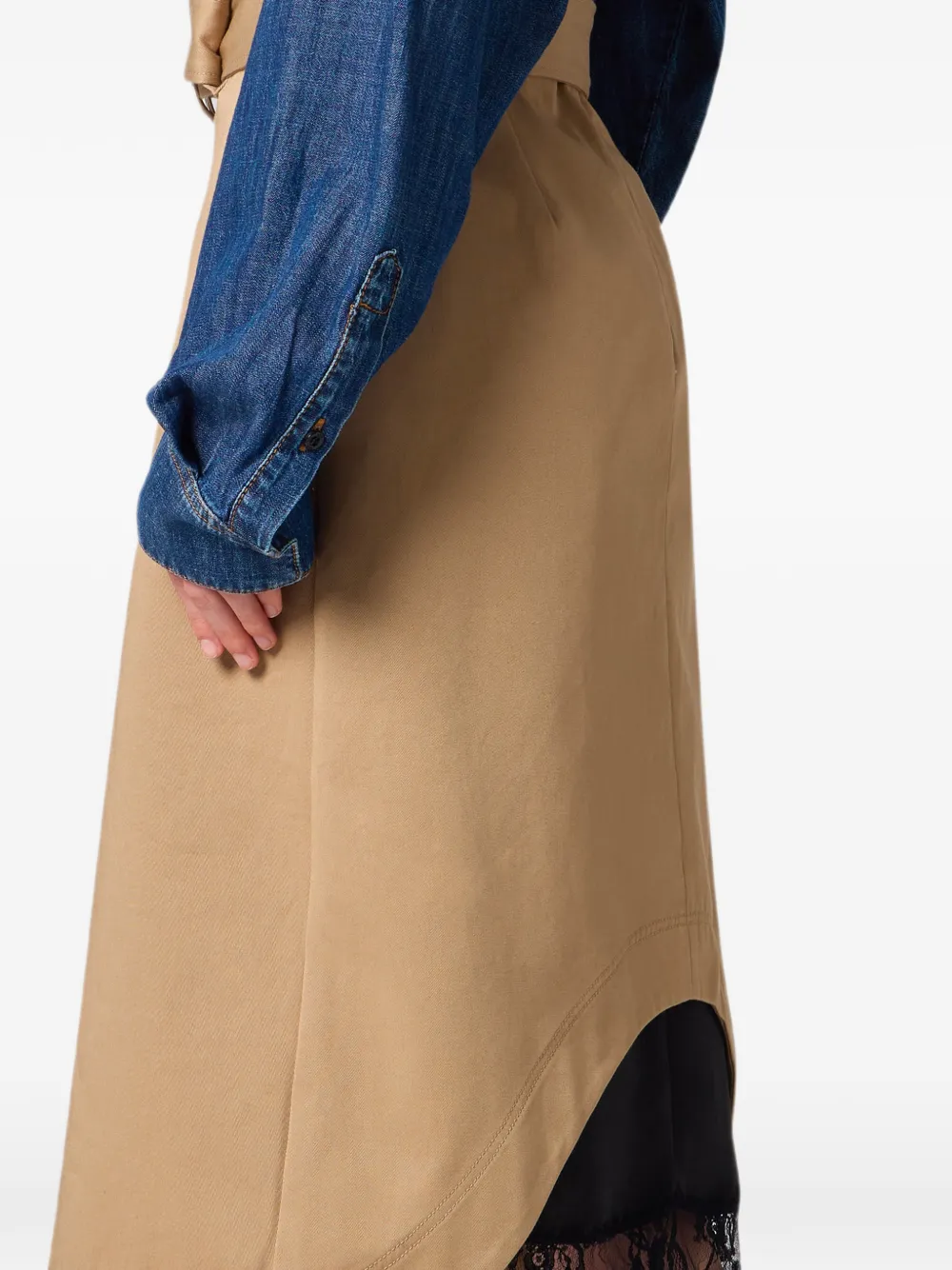MSGM Midi-rok met kanten afwerking en ceintuur Beige