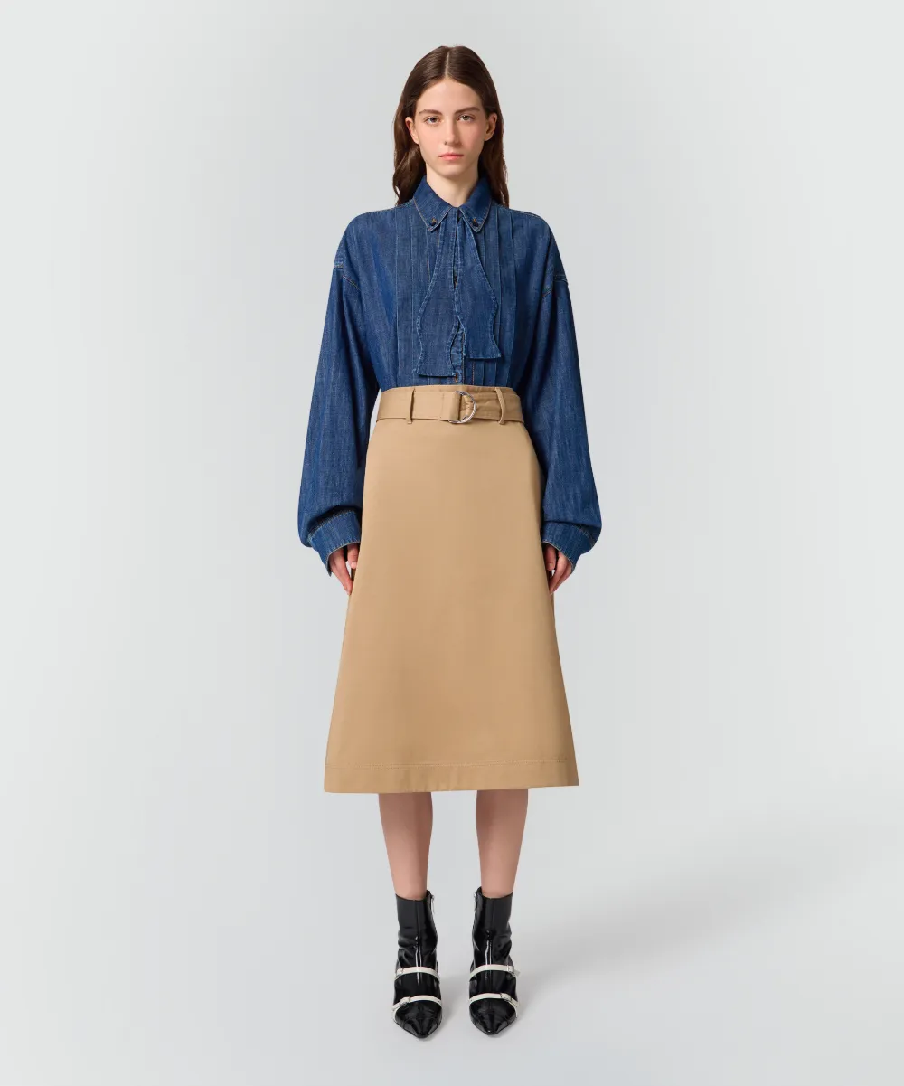 MSGM Midi-rok met kanten afwerking en ceintuur Beige