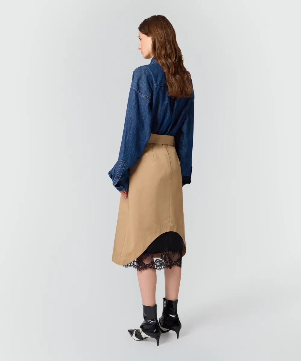MSGM Midi-rok met kanten afwerking en ceintuur Beige