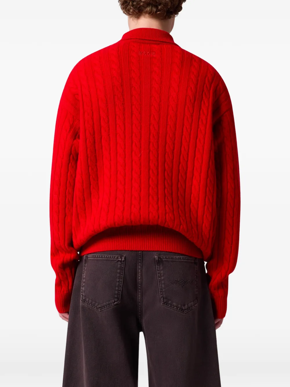 MSGM Kabelgebreid poloshirt Rood