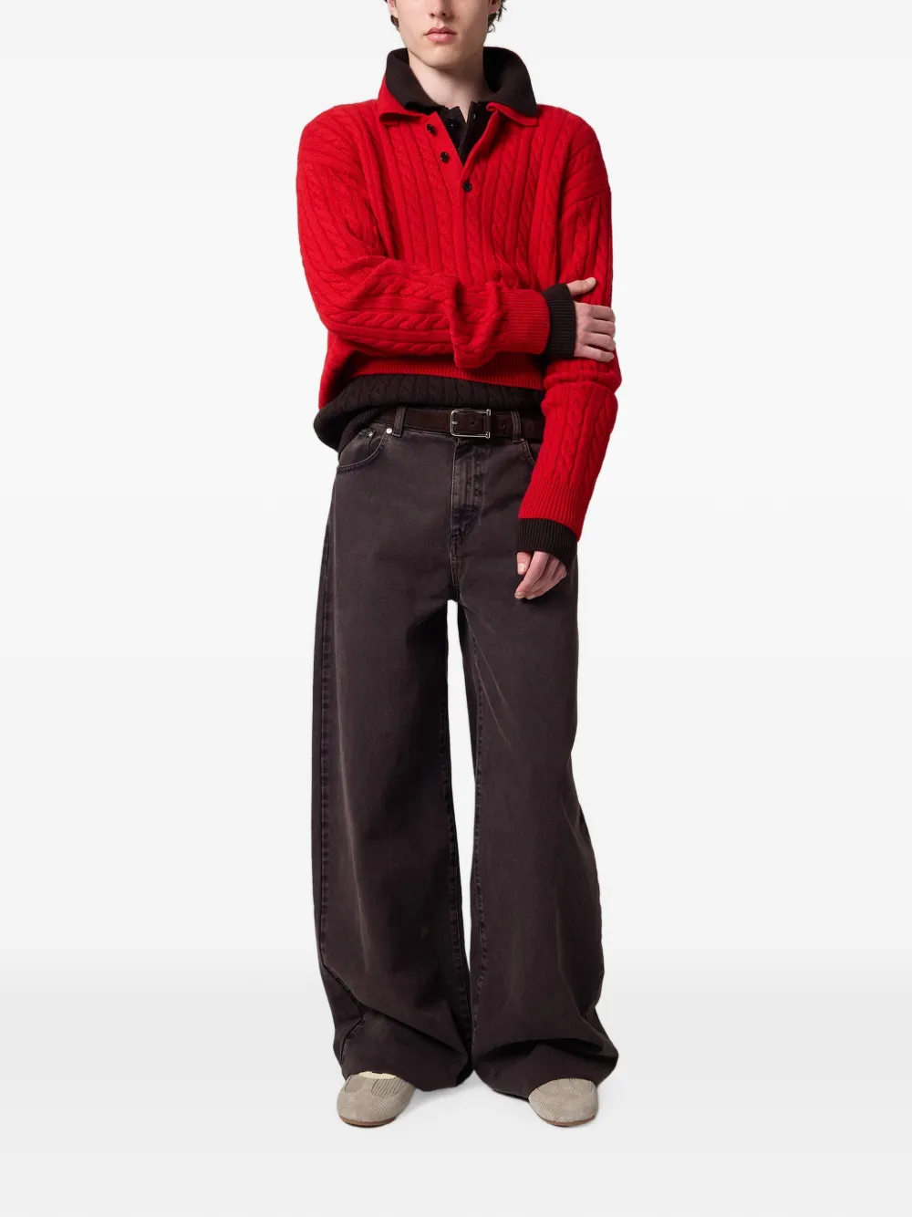MSGM Kabelgebreid poloshirt Rood