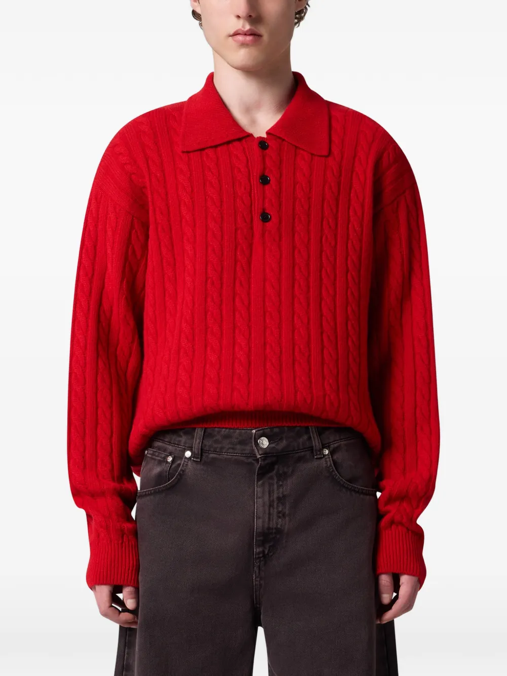 MSGM Kabelgebreid poloshirt Rood