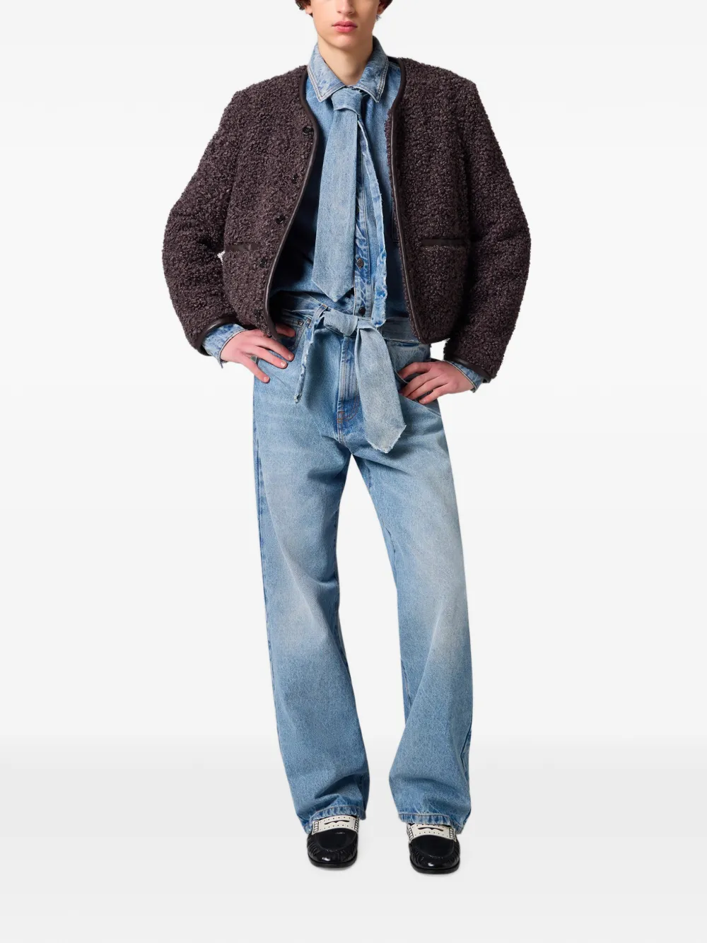 MSGM Denim overhemd met gestrikte hals Blauw