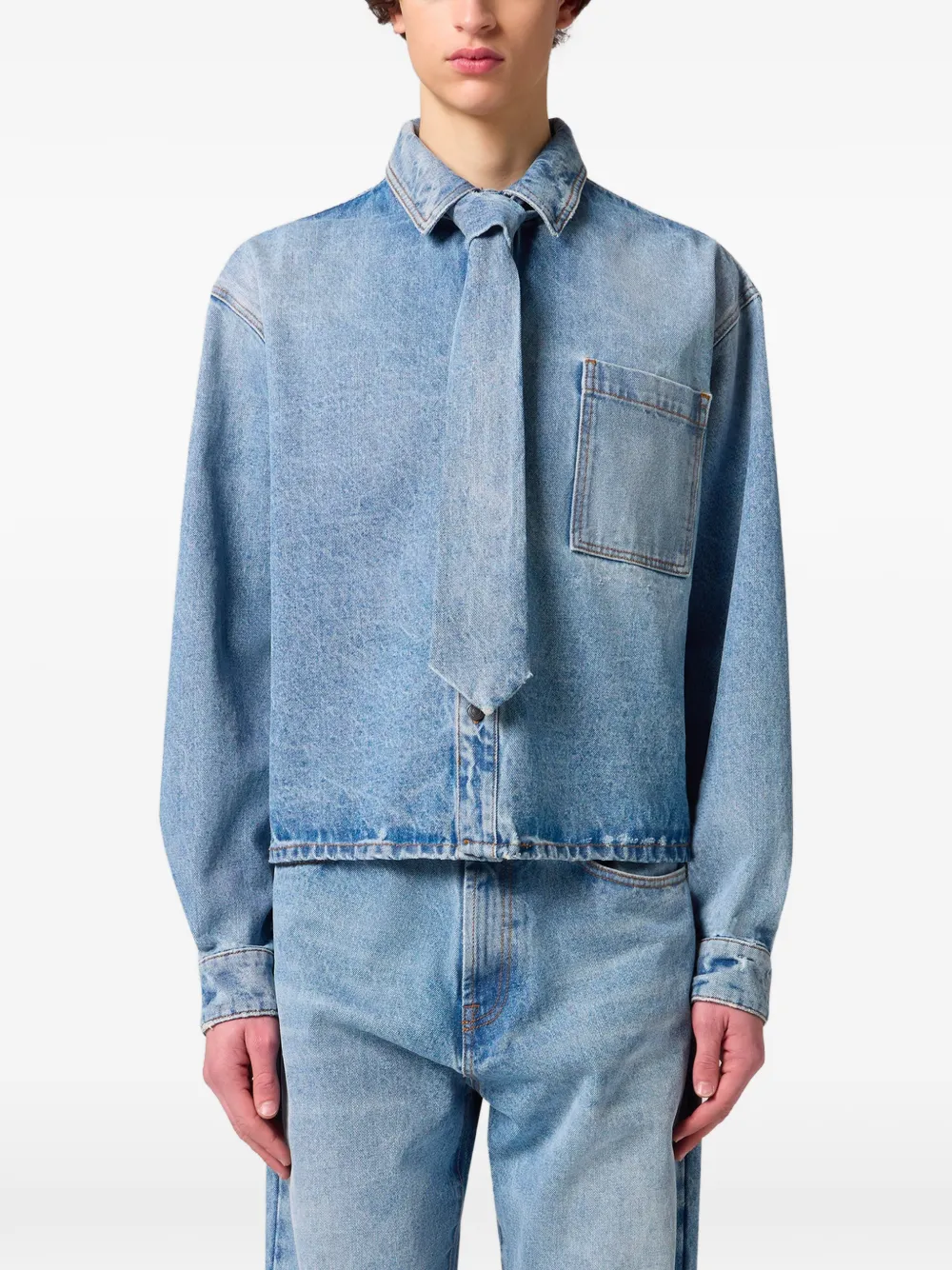 MSGM Denim overhemd met gestrikte hals Blauw