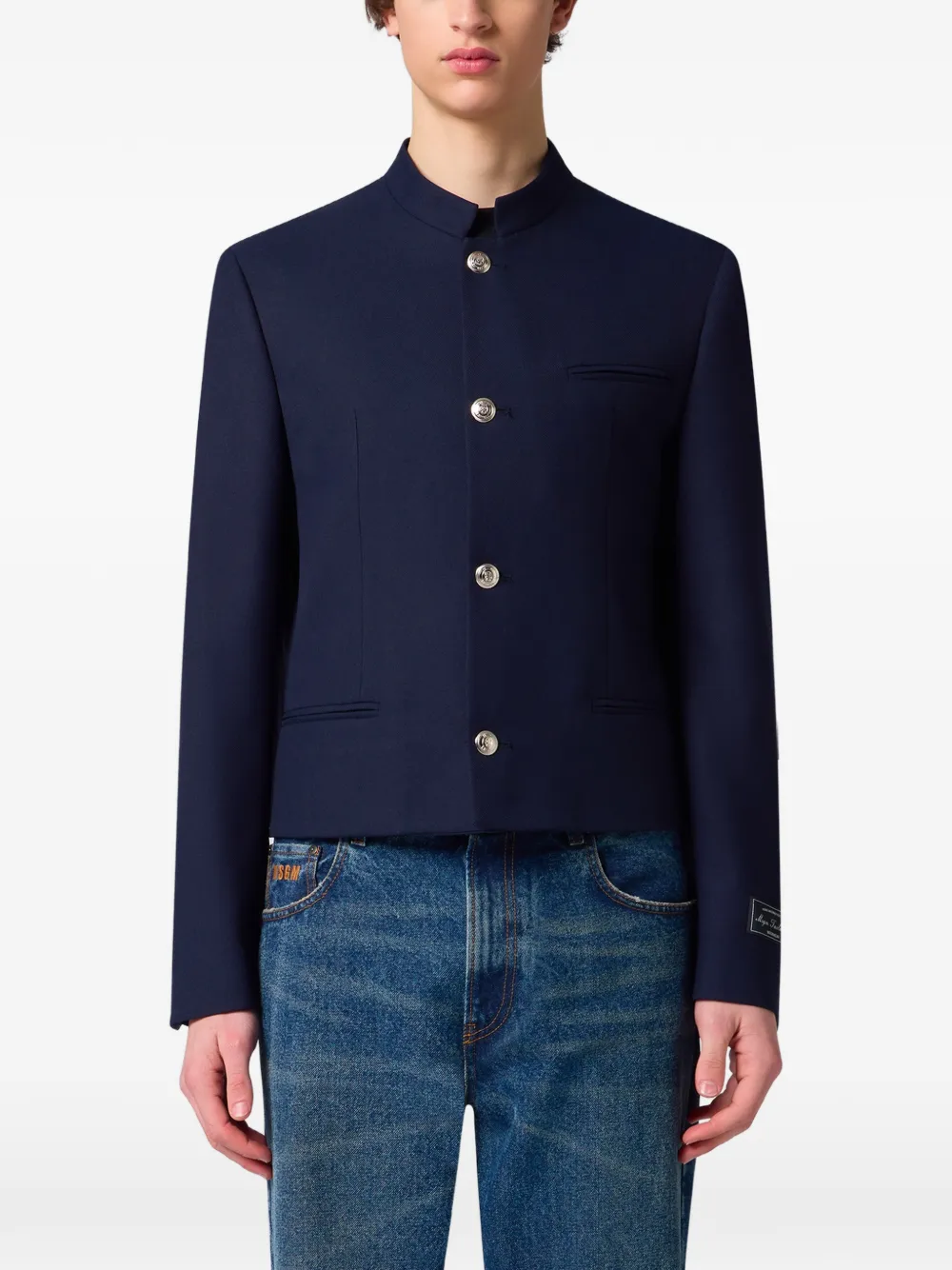 MSGM Jack met ronde opstaande kraag en logo-patch Blauw