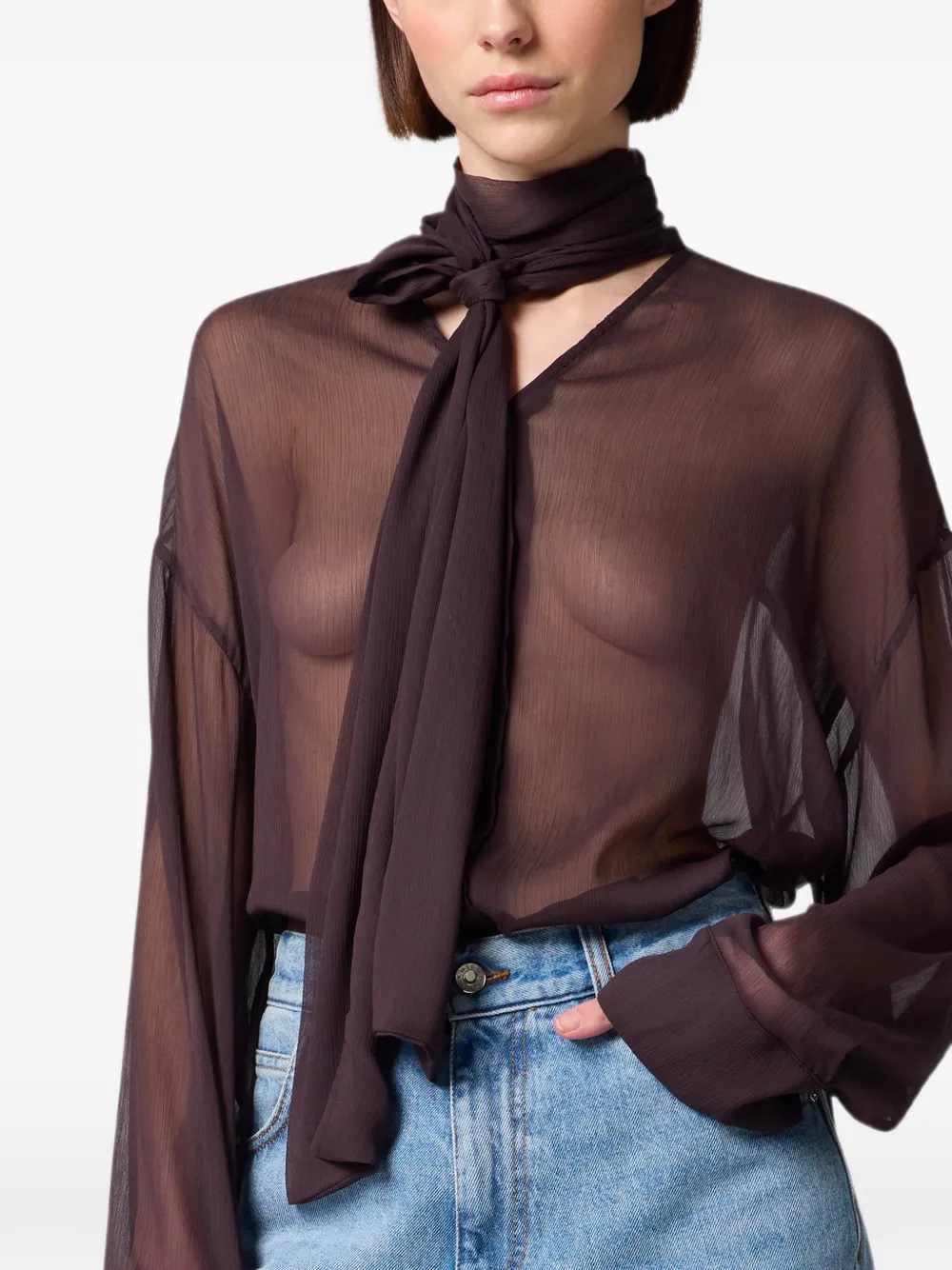 MSGM Doorzichtige blouse Bruin