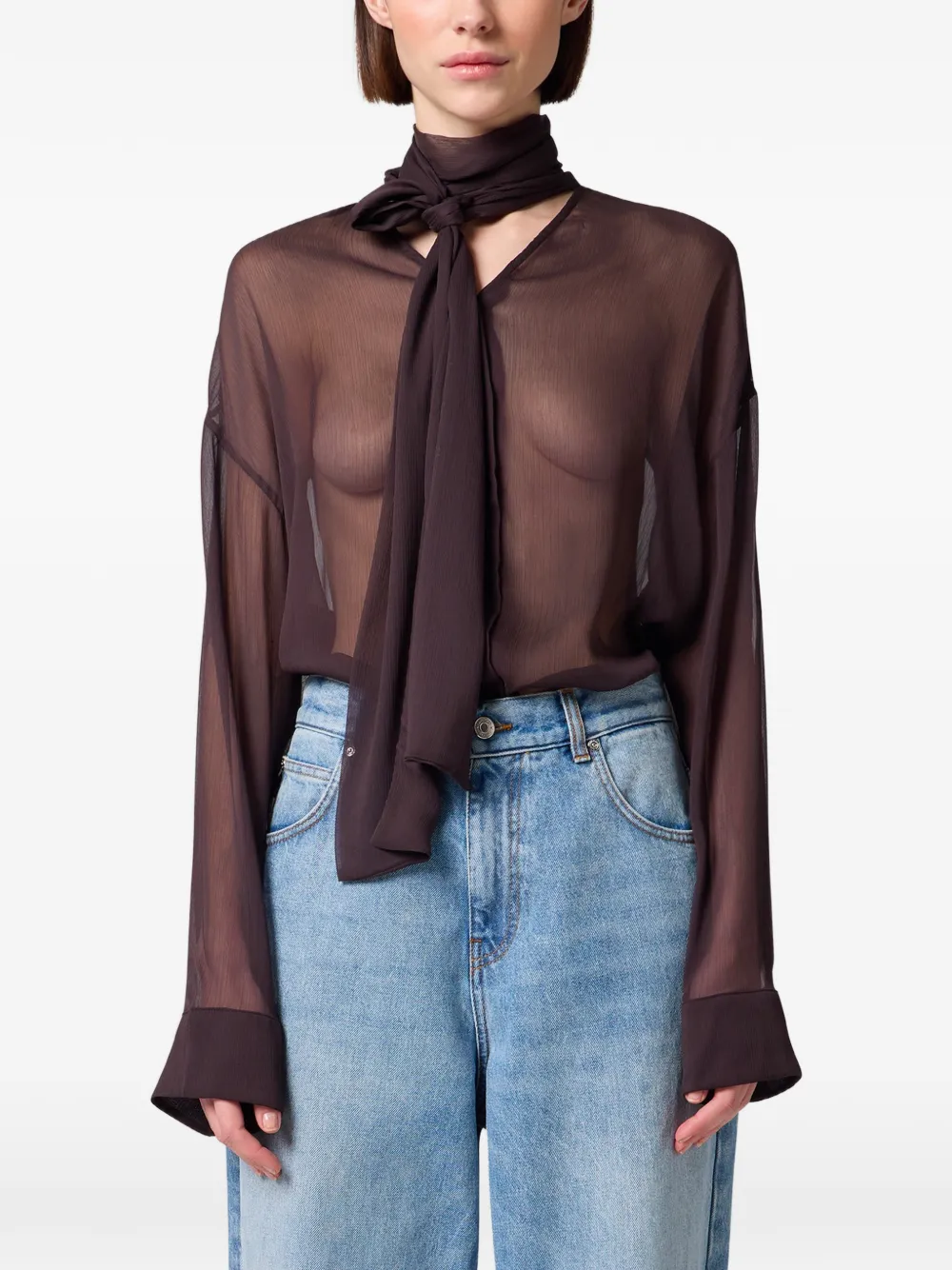 MSGM Doorzichtige blouse Bruin