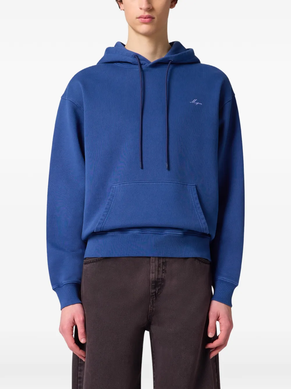 Msgm Logo-embroidered Drawstring Hoodie In Blue