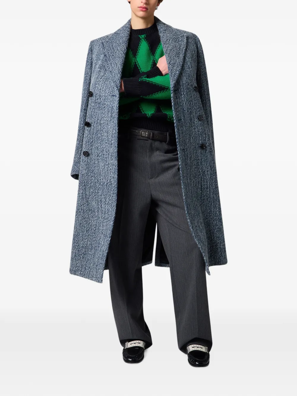 Msgm Argyle-knit Sweater In Green