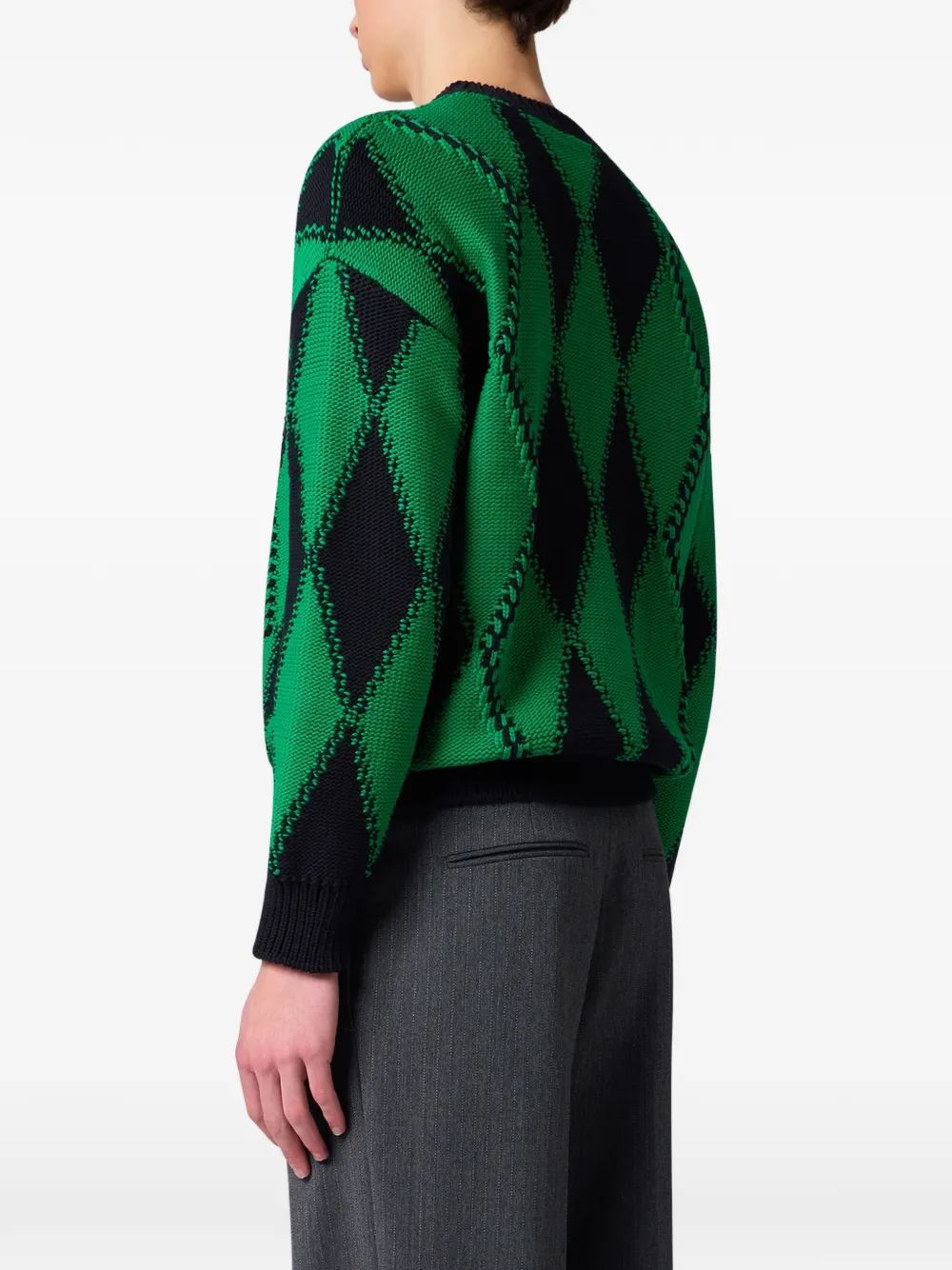 Msgm Argyle-knit Sweater In Green