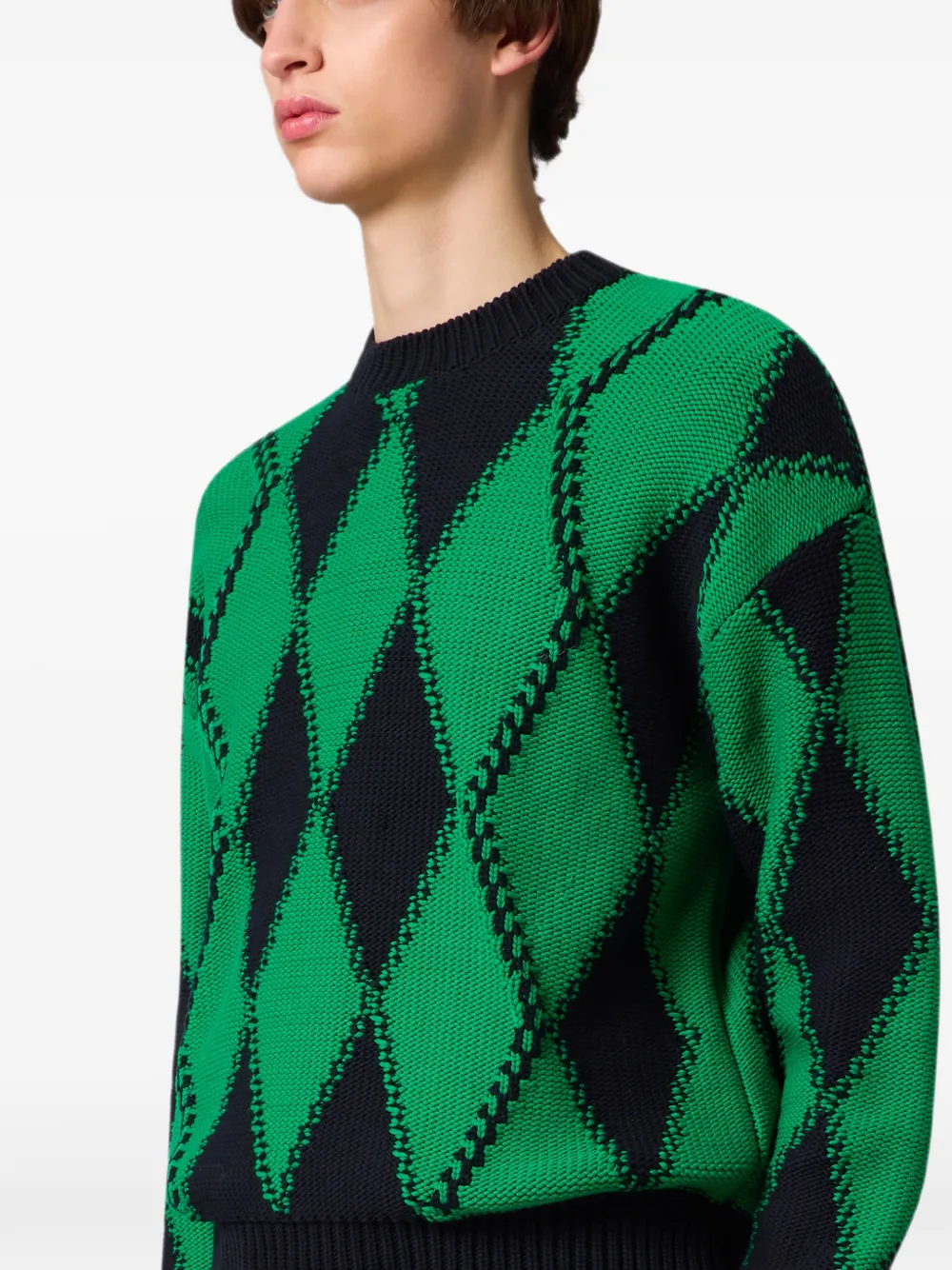 Msgm Argyle-knit Sweater In Green