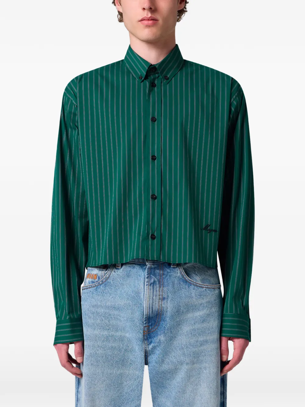 MSGM Cropped overhemd met krijtstreep Groen