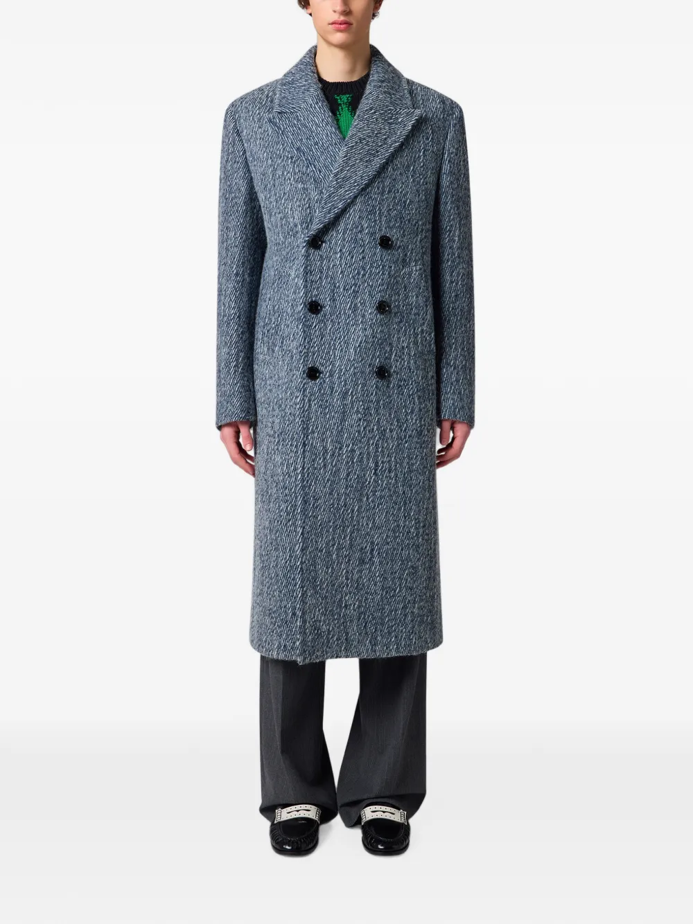 MSGM double-breasted marl-effect coat Blauw