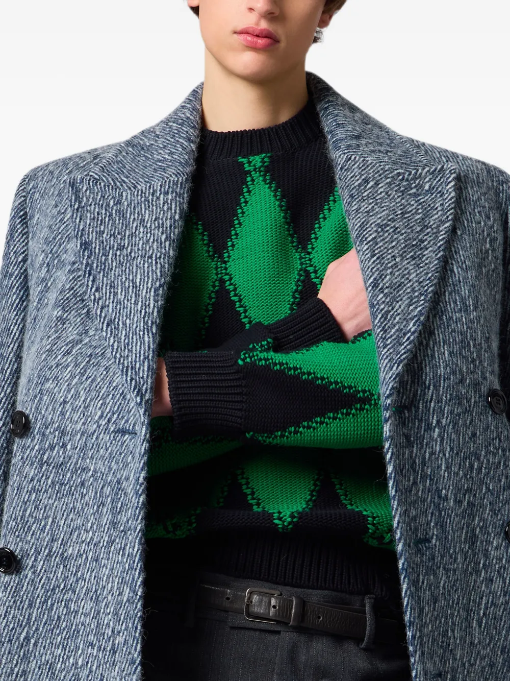 MSGM double-breasted marl-effect coat Blauw