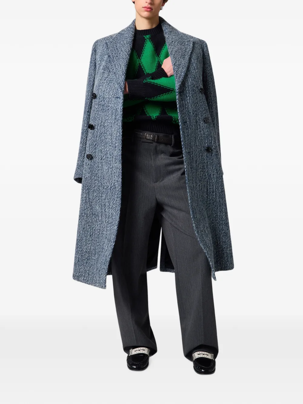 MSGM double-breasted marl-effect coat Blauw