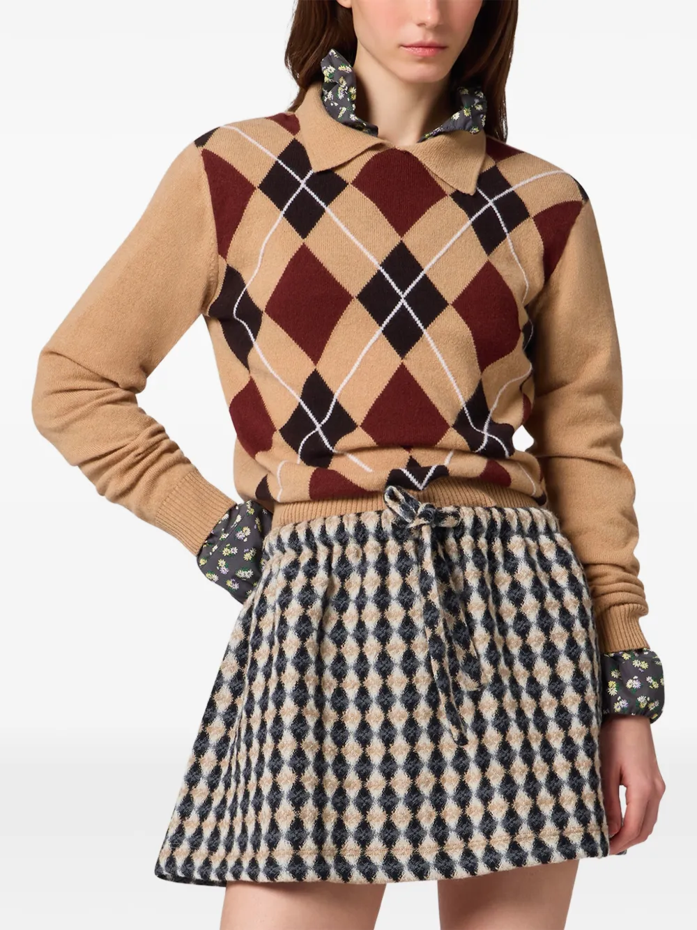MSGM Trui met polokraag en argyle-patroon Beige