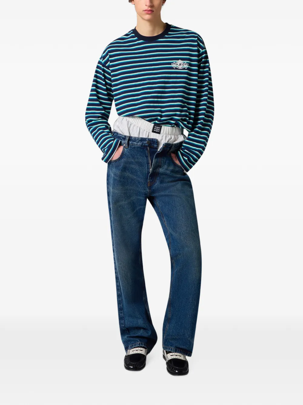 MSGM Gestreepte trui met geborduurd logo Blauw