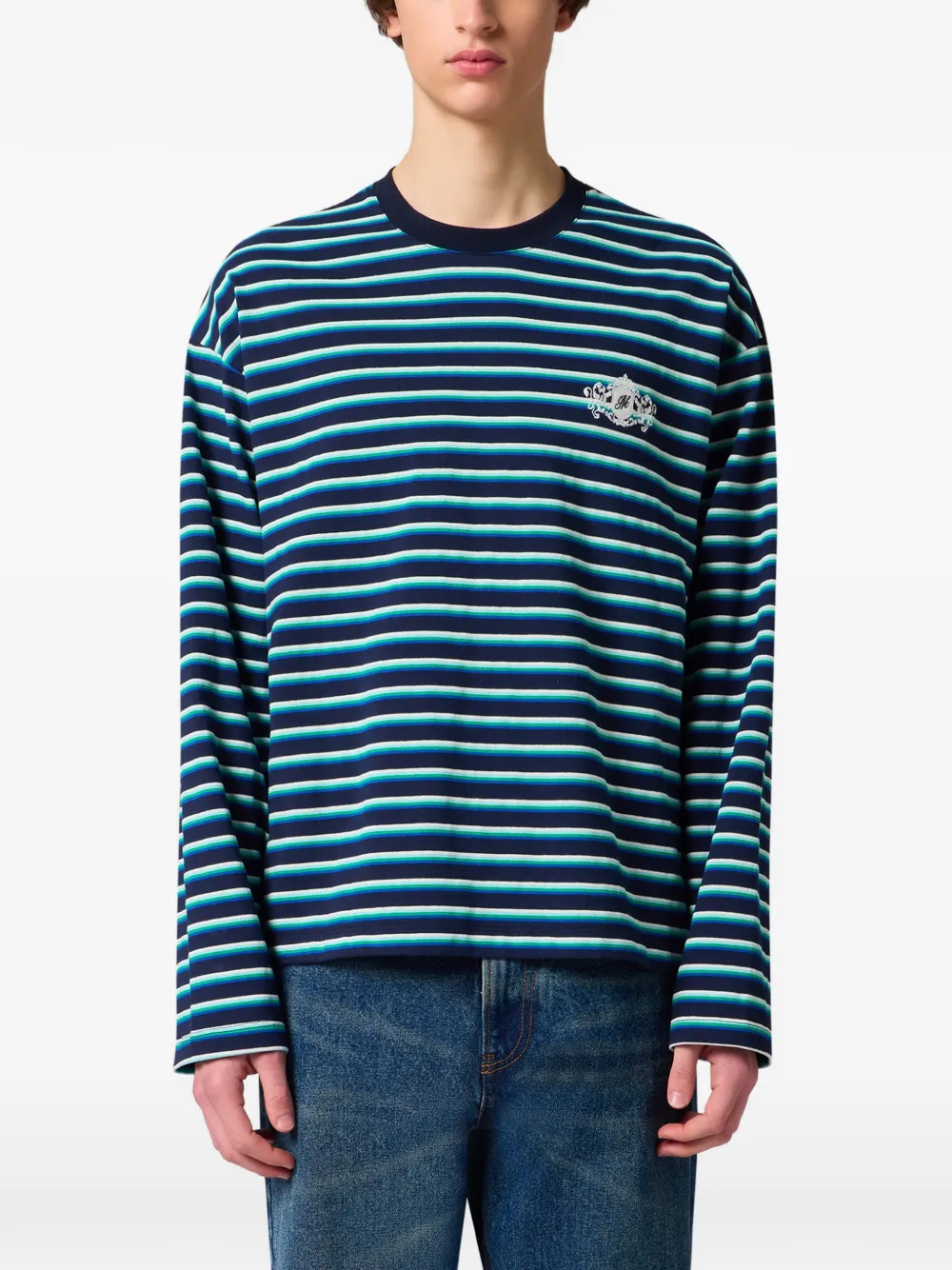 MSGM Gestreepte trui met geborduurd logo Blauw