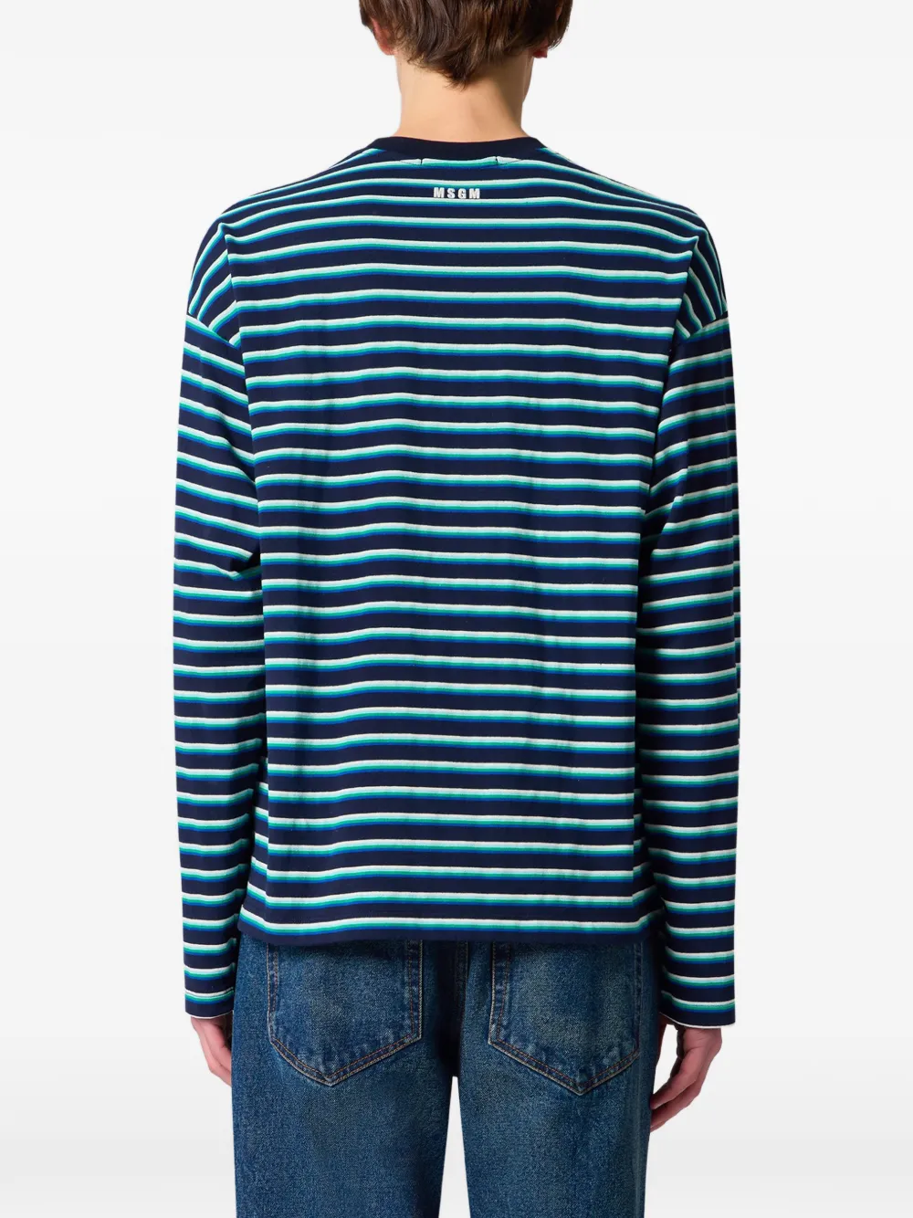 MSGM Gestreepte trui met geborduurd logo Blauw