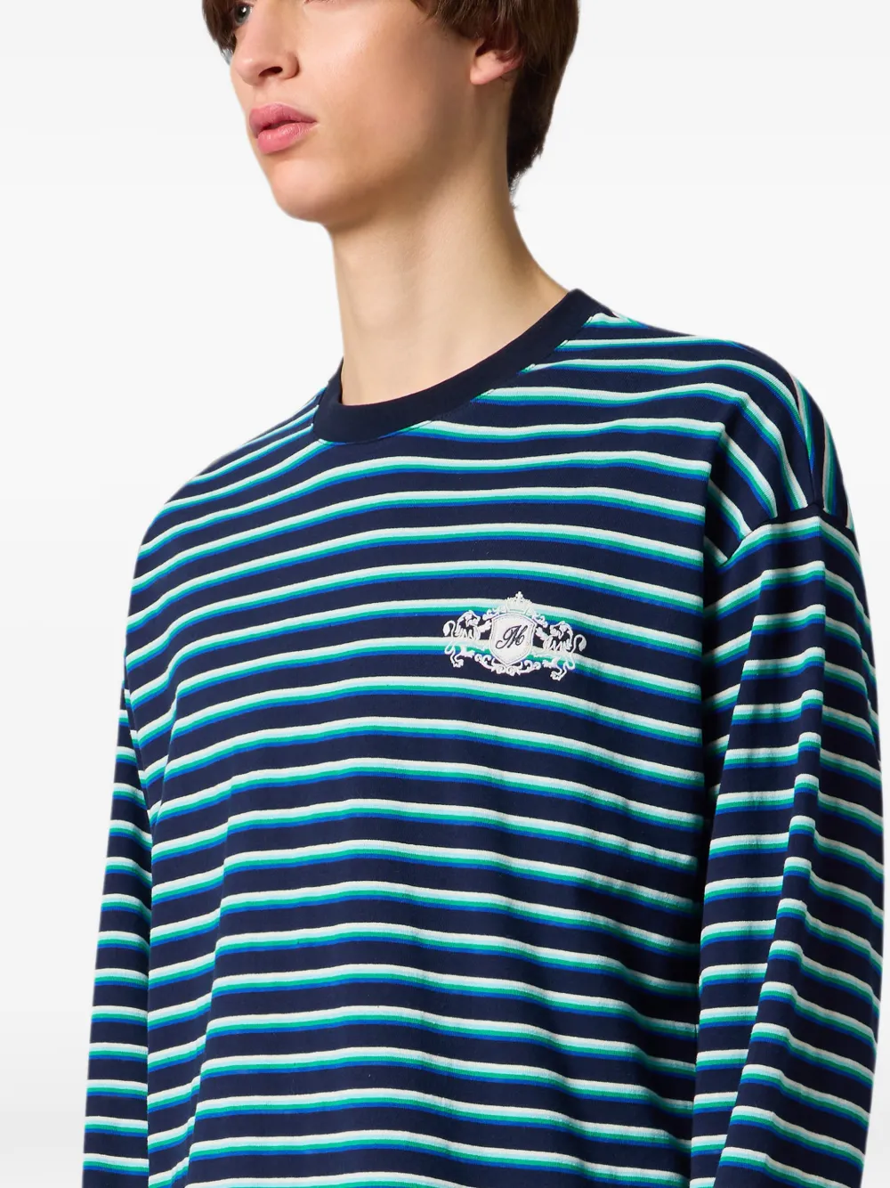 MSGM Gestreepte trui met geborduurd logo Blauw