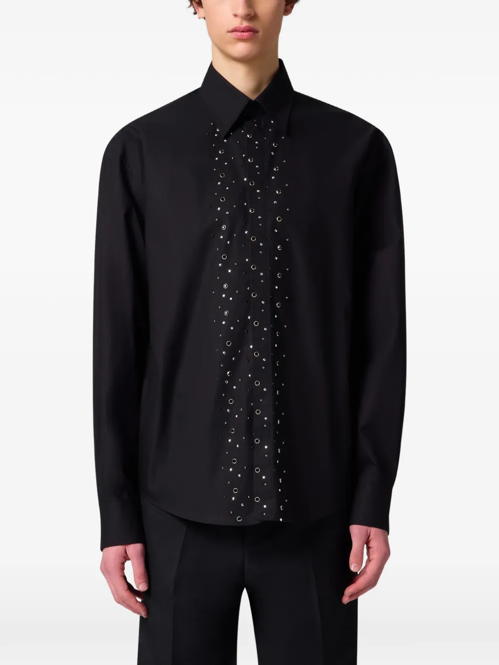 MSGM Overhemd verfraaid met kristallen en met geborduurd logo Zwart
