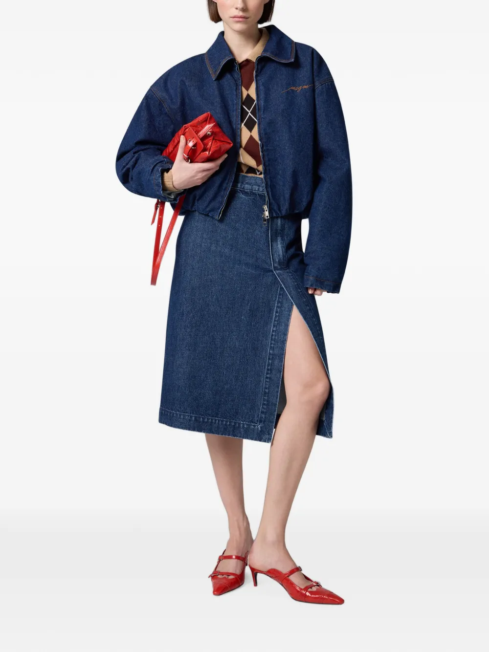 MSGM Midi-rok met split Blauw