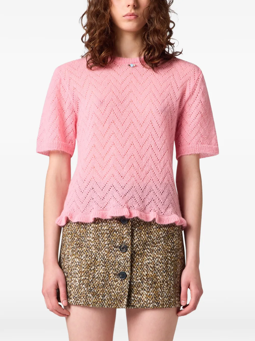 MSGM Trui met chevron-streep en ruches Roze