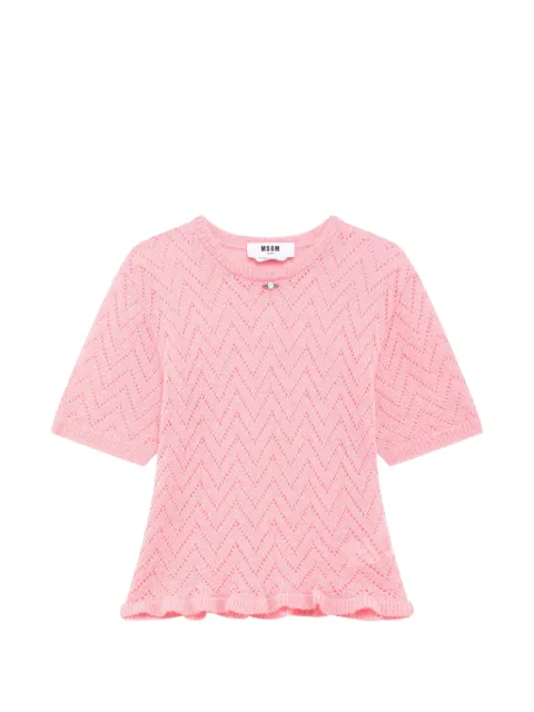 MSGM chevron-knit ruffled-trim sweater