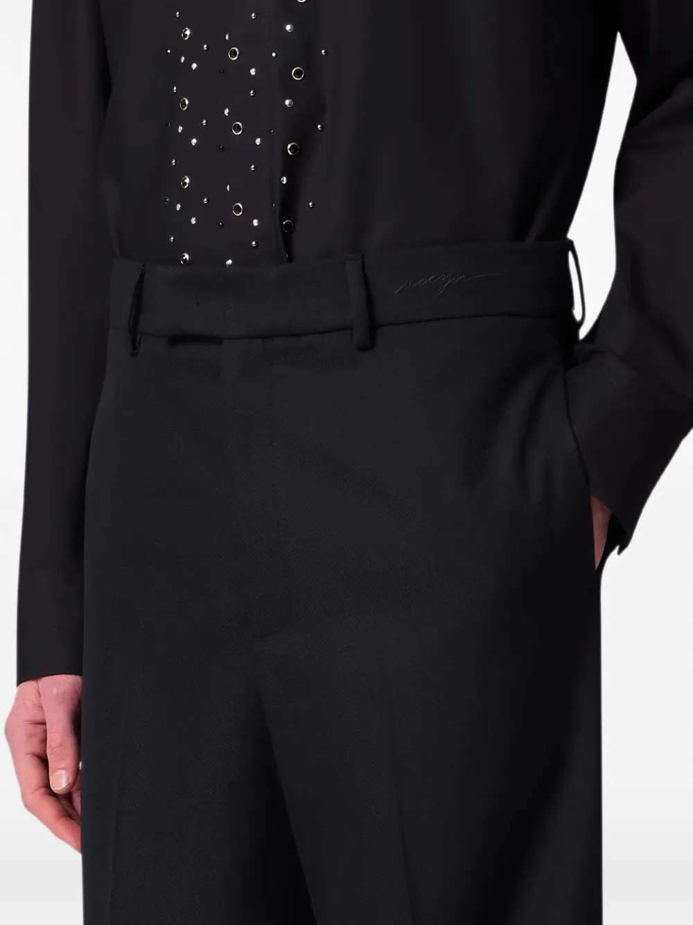MSGM Broek met geborduurd logo en persvouwen Zwart