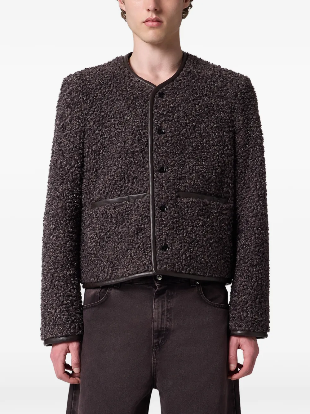 MSGM Jack met bouclé-textuur en leren afwerking Bruin