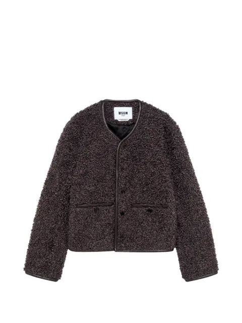MSGM bouclé-texture leather-trim jacket
