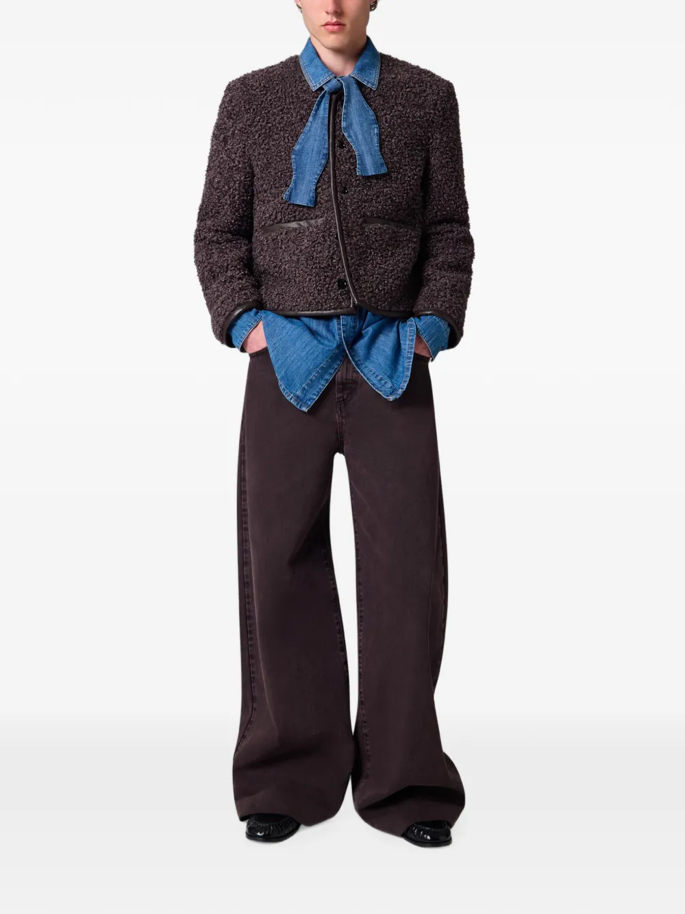 MSGM Jack met bouclé-textuur en leren afwerking Bruin