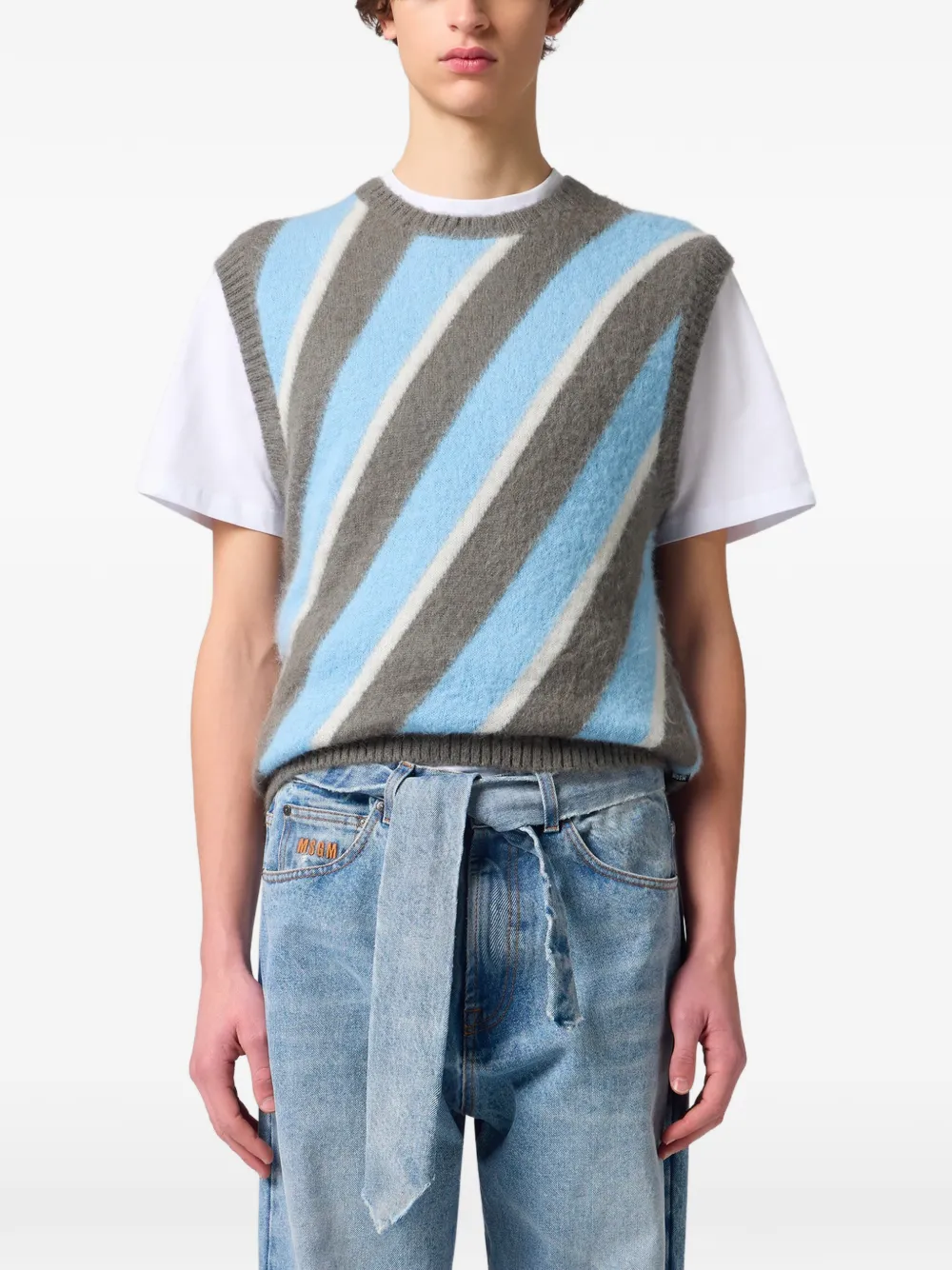 MSGM Mouwloze trui met diagonale streep Grijs
