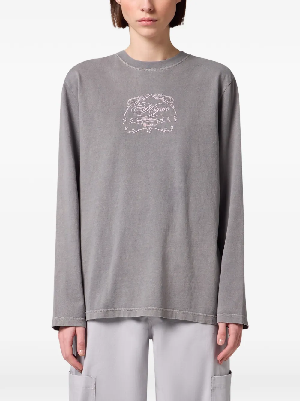 MSGM embroidered long-sleeve T-shirt Grijs