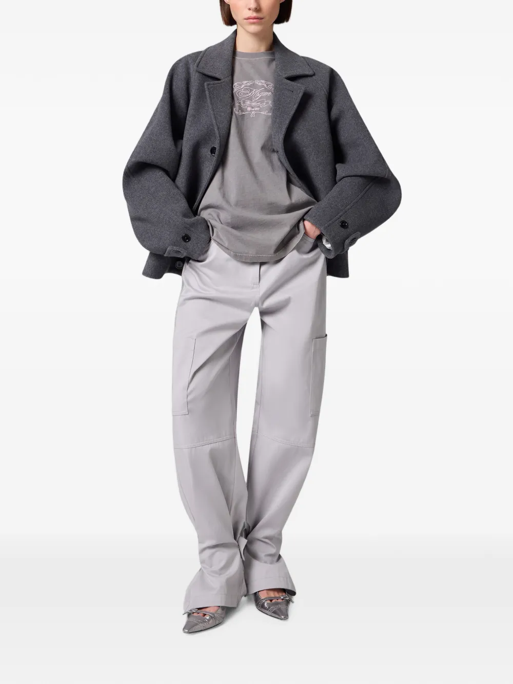 MSGM embroidered long-sleeve T-shirt Grijs